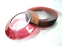 8 Vtg Ruby & Clear Glass Plates - 8"W
