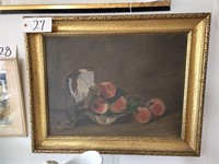 Oil on Canvas, Framed Peaches, Antique