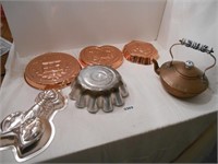 Vtg copper molds, aluminum mold, copper kettle