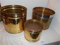 Trio of brass planters 11in x 12d, 10in x 12.5in d