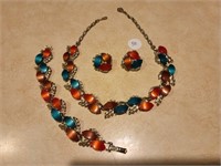 50's Necklace, Bracelet, Clip Earrings, Moon-Glo