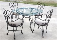 Vintage patio set; table iron & glass top