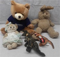 C7) 5 Plush Stuffed Animals Bears Dinosaurs Bunny