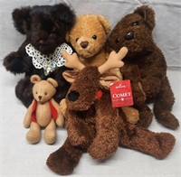 C7) 5 Plush Stuffed Animals Teddy Bears Reindeer