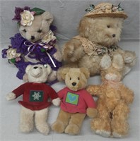 C7) 5 Plush Stuffed Animals Teddy Bears Bunny