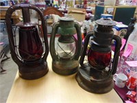 3 antique lanterns: 2 Dietz & 1 Wards Better No.10