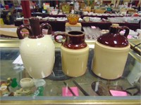 3 crock jugs (approx 7" tall & smaller)