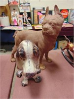 2 cast iron dog statues