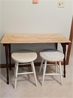 Antique Sewing Table, 2 Stools