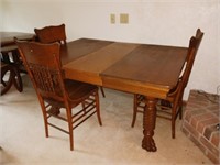 Antique Oak Table W/ 3 Pressed Back Chairs