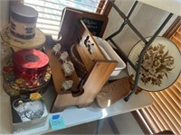 Tins, Wood Doll Bench, Wood Cheese Box, & More
