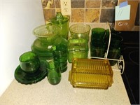 Green Glass Tumblers, Vaseline Juicer
