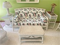 White Wicker Furniture, Couch, Lamp, Planter