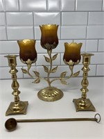 Vintage Candle Holder Rose, brass candle holder