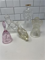 Glass Cat, Angel and Bird figurines, pink glass