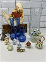 Mixed lot of goodies-blue glass vases, large