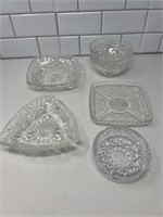 7 Vintage clear glass dishes and ashtray