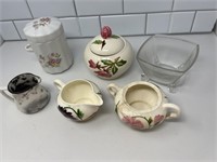 Vintage sugar and creamer, small pitcher marked