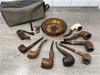 Vintage pipes- Lot of 9, ashtray, tamper, pipe