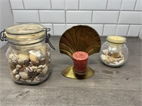 Brass seashell candle holder, shell collection