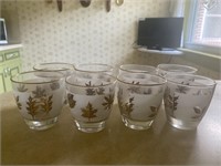 Mid Century Gold Leaf Juice Glasses (8)