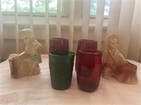 Vintage Ruby Red & Green Glass USA Pottery