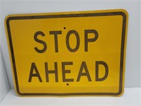 Vintage Reflective Metal Stop Ahead Sign