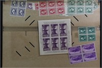 US Stamps on old dealer display, mostly stuck down