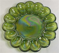 Green Carnival Glass 1000 Eyes Egg Platter