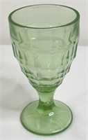 Green Uranium Glass Goblet Hazel Atlas 6”