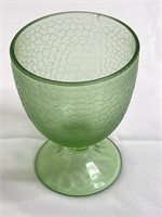 Uranium Green Crackle Glass Goblet 4 1/2”
