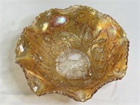 Marigold Carnival Glass Ruffled Edge Serving Bowl