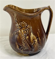 Vintage Nautical Anchor Brown Pitcher 7” with