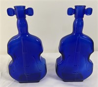 (2) Vintage Cobalt Blue glass bottle 8” tall