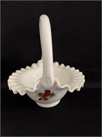 Fenton basket with painted cardinal, signed