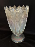 Vintage Imperial white carnival glass vase 9 1/2”