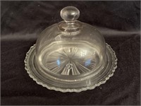 Vintage pressed round glass butter dish