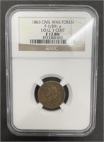 (PQ) 1863 Civil War Token 1 cent NGC F 12 BN