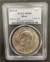 (QR) 1973-S Eisenhower silver dollar PCGS MS66