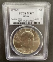 (QR) 1976-S Eisenhower silver dollar PCGS MS67