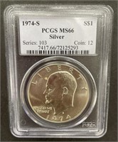 (QR) 1974-S Eisenhower silver dollar PCGS MS66