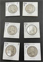 (QR) 6 Silver 1936-D Washington quarters 1.50