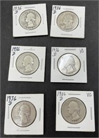 (QR) 6 Silver 1936-D Washington quarters 1.50