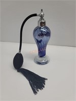 Cobalt Blue & White Art Glass Perfume Atomizer