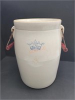 Antique 3 Gallon Blue Crown Crock w/ Handles