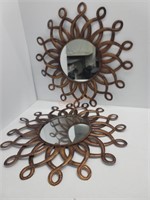 Pair of Ornate Round Metal Framed Mirrors