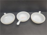 3 Vintage Milk Glass Glasbake Soup Bowls w/ Handle