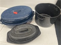Enamelware Black and Blue Pots
