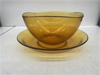 Amber Glass Bowl And Plate Set
