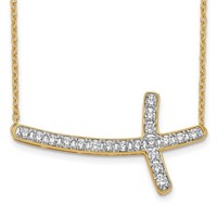 14k Yellow Gold & Diamond Curved Cross Necklace
